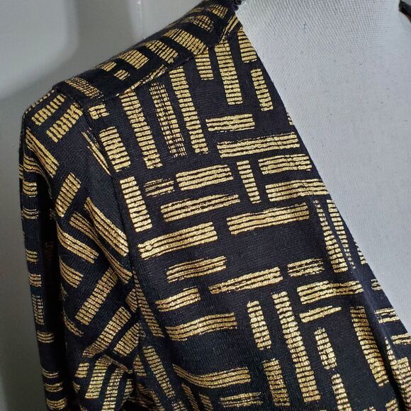 LuLaRoe Elegant Sarah Cardigan Womens Size Medium Duster Black Gold Shimmer - Picture 6 of 13